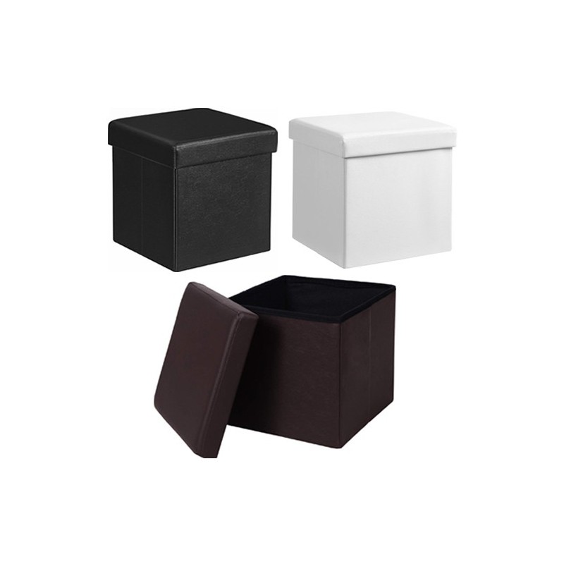 Kmt Style Pouf puff contenitore quadrato in PVC panca baule 31x31x3  Colorazione Nero