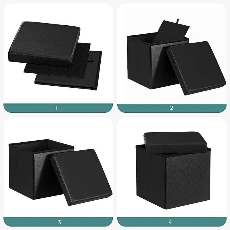 Kmt Style Pouf puff contenitore quadrato in PVC panca baule 31x31x3...