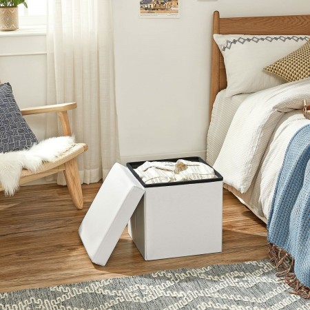 Pouf puff contenitore quadrato in PVC panca baule 31x31x31 cm sgabello seduta