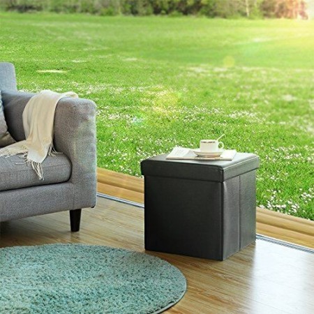 Pouf puff contenitore quadrato in PVC panca baule 31x31x31 cm sgabello seduta