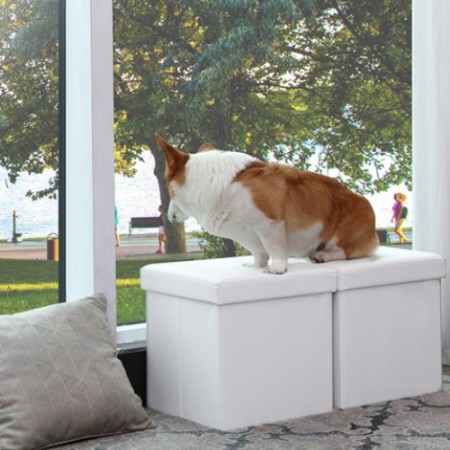 Pouf puff contenitore quadrato in PVC panca baule 31x31x31 cm sgabello seduta