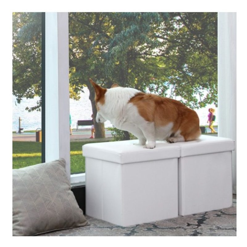 Kmt Style Pouf puff contenitore quadrato in PVC panca baule 31x31x3...