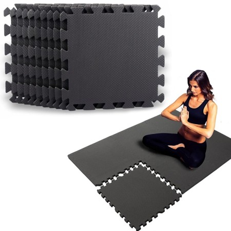 Tappeto puzzle tappetino fitness palestra 10pz multiuso in schiuma 30x30cm nero