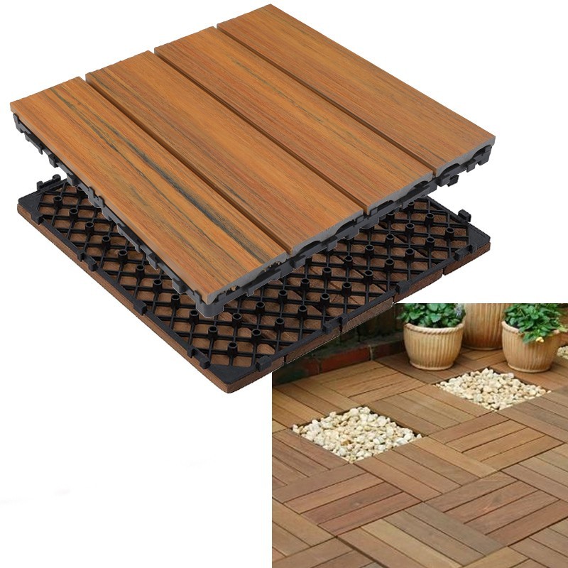 Pavimento piastrelle Esterni in Legno Set 12 Pz Montaggio a Incastro 30X30cm