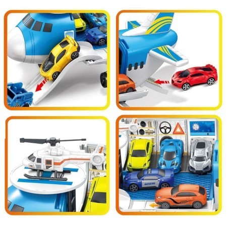 Aereo Garage Giocattolo Bambini Aereoplano Apribile 2 Macchinine 1 elicottero