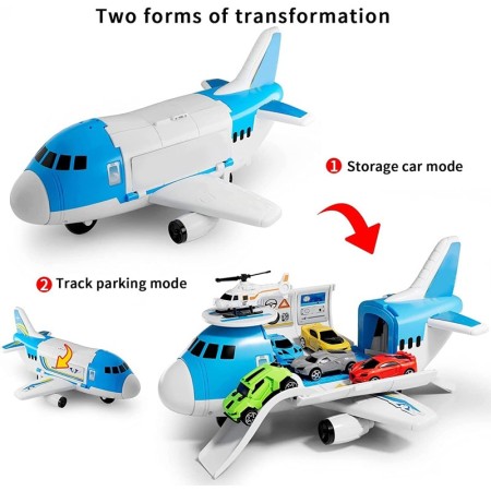 Aereo Garage Giocattolo Bambini Aereoplano Apribile 2 Macchinine 1 elicottero