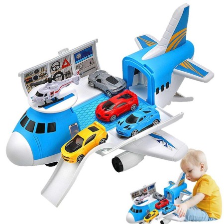 Aereo Garage Giocattolo Bambini Aereoplano Apribile 2 Macchinine 1 elicottero