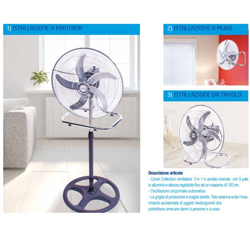 Coveri Collection Ventilatore a Piantana Acciaio 3in1 Terra Tavolo ...