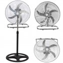 Ventilatore a Piantana Acciaio 3in1 Terra Tavolo Parete Base Tonda 65W Pala 50