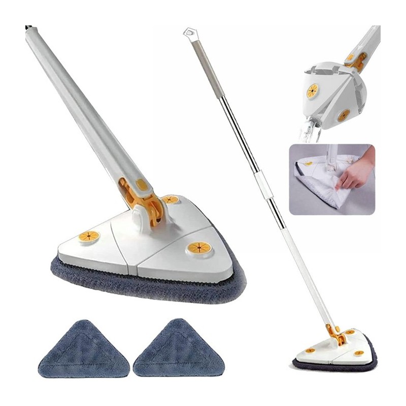 Mocio triangolare lavapavimenti mop girevole autostrizzante per soffitto polvere