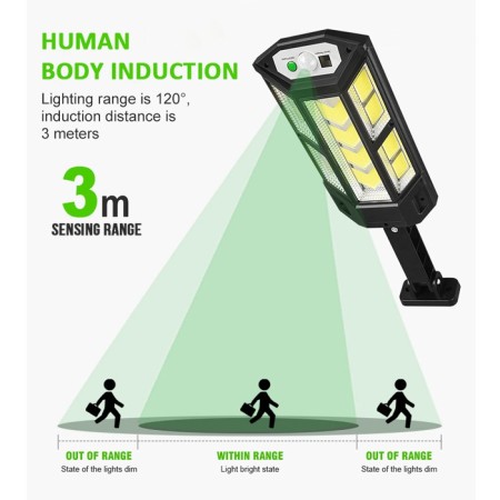 Lampione faretto LED solare sensore di movimento faro esterno telecomando IP65