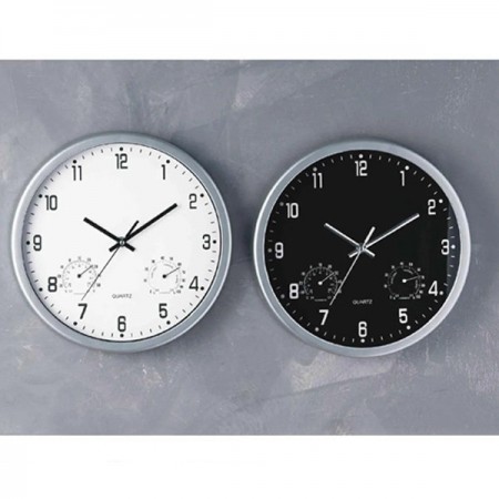 Orologio da parete con igrometro e termometro 30cm per cucina casa bianco e nero