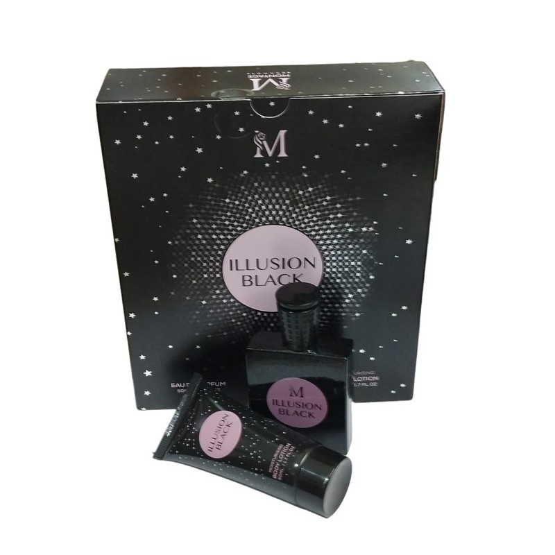 Hongu Set confezione regalo Black Illusion PROFUMO SPRAY LOZIONE CO...