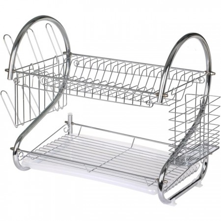 Scolapiatti colapiatti in metallo da appoggio 2 piani con vassoio raccogligocce