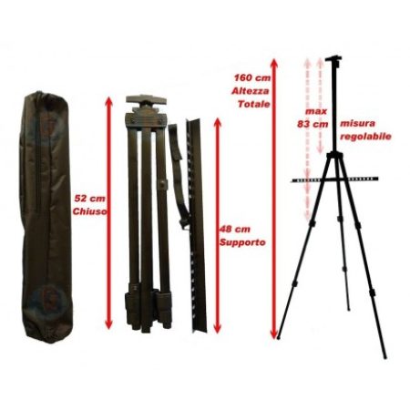 Cavalletto treppiedi pittura tela alluminino 160cm custodia borsa sacca