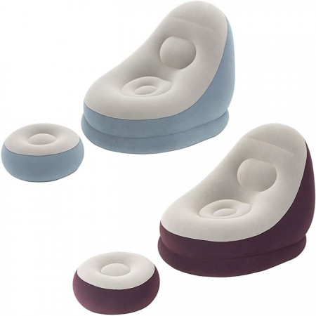 Poltrona Gonfiabile Floccata Cm 121X100X86 con Poggiapiedi Relax Casa Bestway