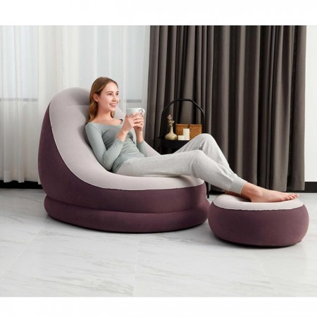 Poltrona Gonfiabile Floccata Cm 121X100X86 con Poggiapiedi Relax Casa Bestway