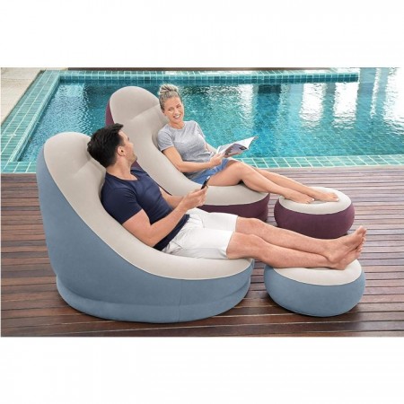 Poltrona Gonfiabile Floccata Cm 121X100X86 con Poggiapiedi Relax Casa Bestway