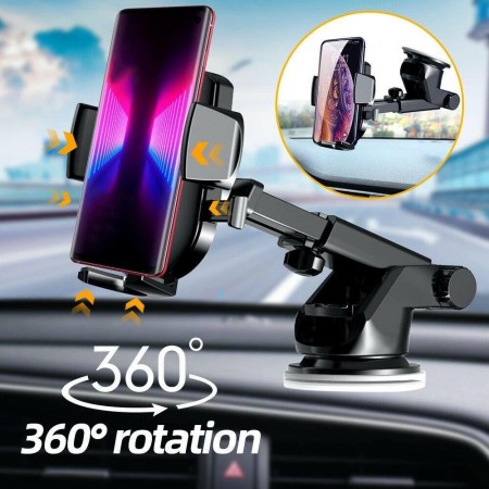Supporto auto universale ventosa per smartphone 360° regolabile cruscotto nero