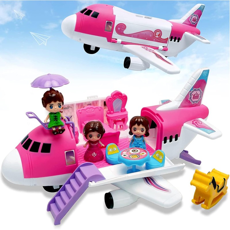 Joko Aereo Giocattolo per Bambine Aereoplano Apribile con 2 bambole...