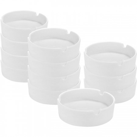 Set 12 Pezzi Posacenere Porta Cenere Tondo In plastica Bianca bar pub ristorante