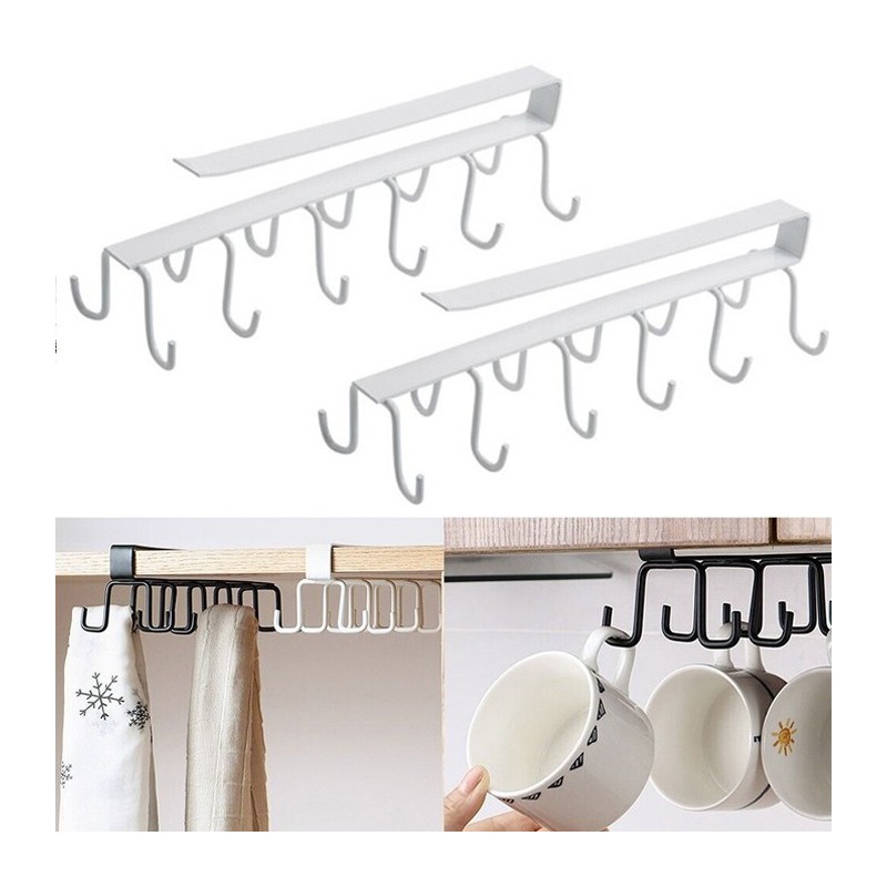 2x Appendere Porta Tazze Sottoripiano 12 Ganci Tazzine Sotto Mensola Mug bianco