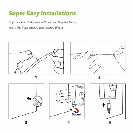 Striscia LED con sensore movimento per interni scala 2m batteria luce calda USB