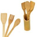 Porta posate e mestoli in legno bamboo da cucina 3 accessori + portaposate