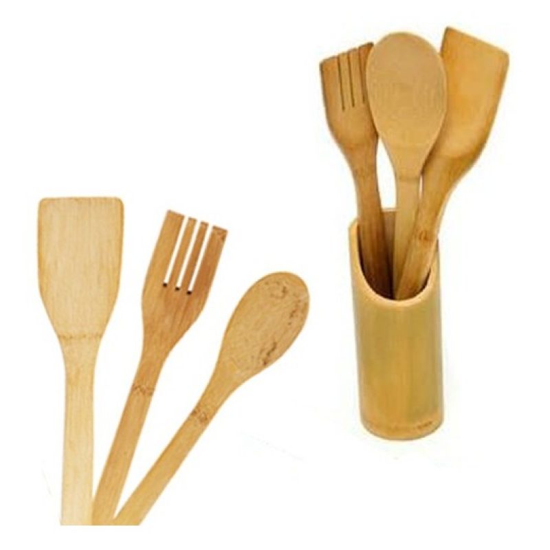 Kmt Style Porta posate e mestoli in legno bamboo da cucina 3 access...