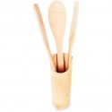Porta posate e mestoli in legno bamboo da cucina 3 accessori + portaposate