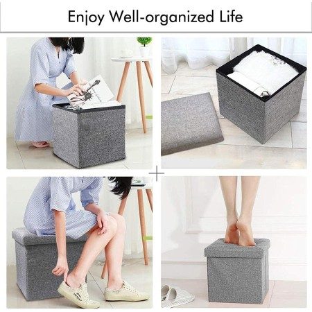 Pouf puff contenitore poggiapiedi in TNT seduta panca baule 31x31x31 cm sgabello