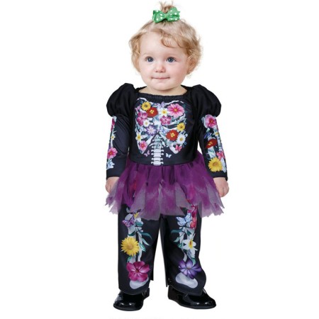 Costume scheletro messicano bambina travestimento la muerte carnevale 12-24 mesi