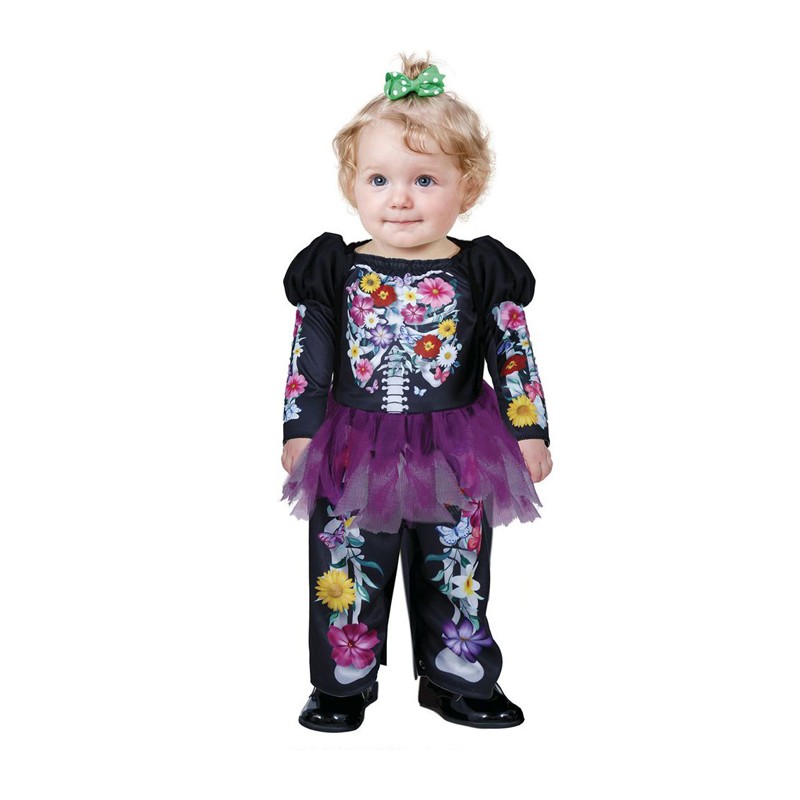 Costume scheletro messicano bambina travestimento la muerte carnevale 12-24 mesi