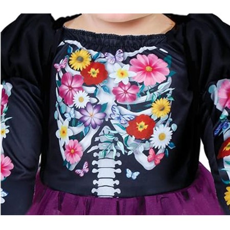 Costume scheletro messicano bambina travestimento la muerte carnevale 12-24 mesi