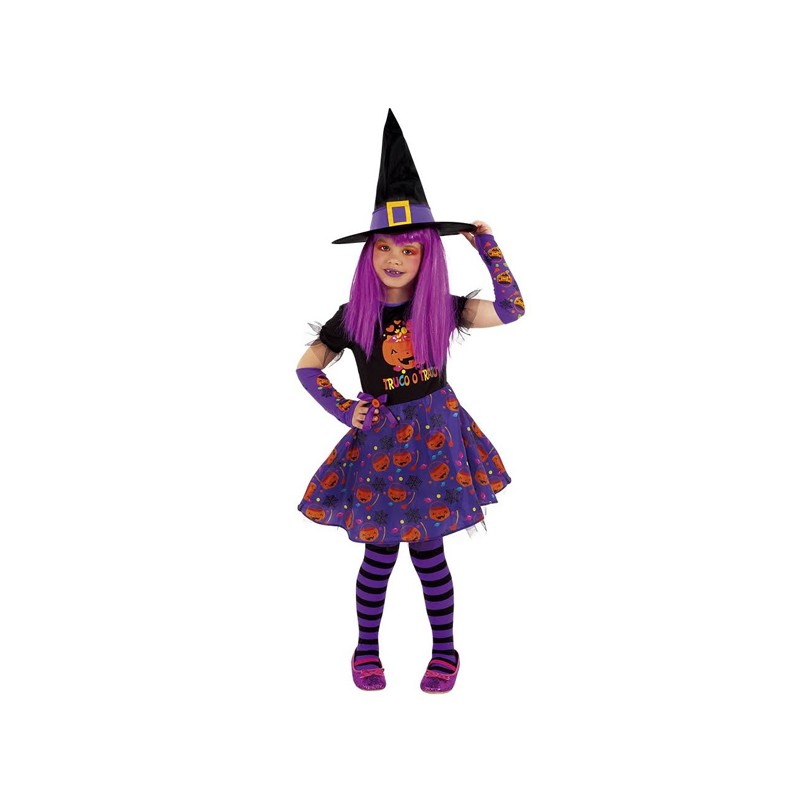 Costume di carnevale per bambina 3 a 8 anni travestimento strega abito bimba