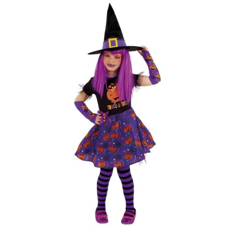 Costume di carnevale per bambina 3 a 8 anni travestimento strega abito bimba