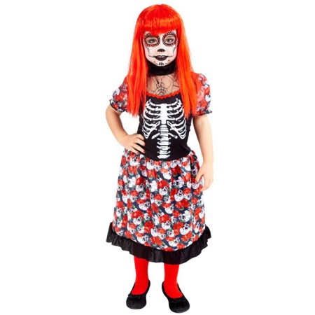 Costume carnevale Catrina scheletro messicano bambina travestimento 5-13 anni