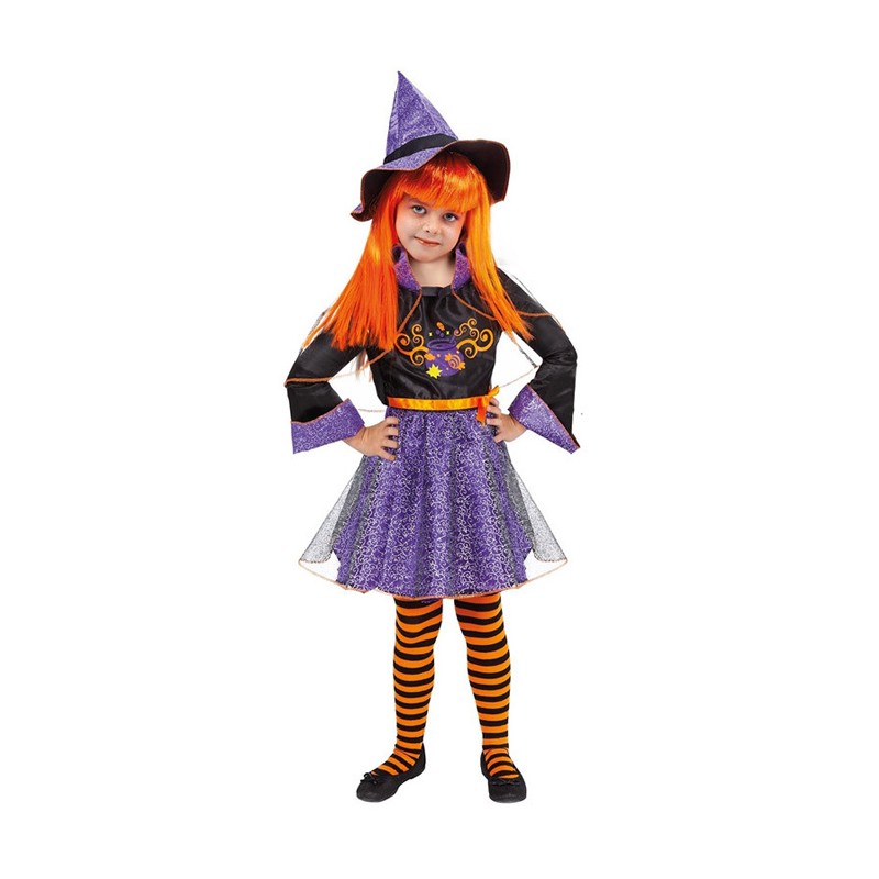 Costume carnevale da strega travestimento abito bimba bambina da 3 a 9 anni