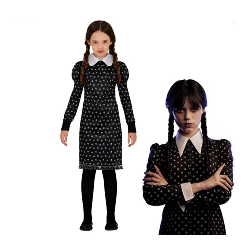 costume carnevale Figlia Horror Bambina Di Halloween mercoledì Addams 7/8  anni H8157-A-1
