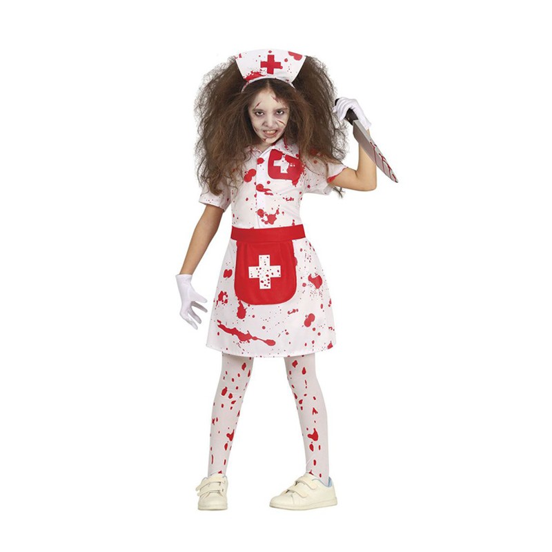 Costume infermiera zombie carnevale halloween abito vestito horror bambina 5-12