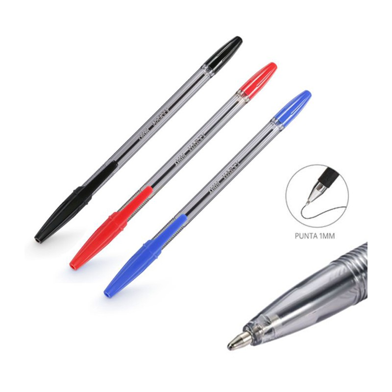 Confezione 50 Penne Inchiostro a Sfera nero blu rosso Scuola Ufficio punta 1mm