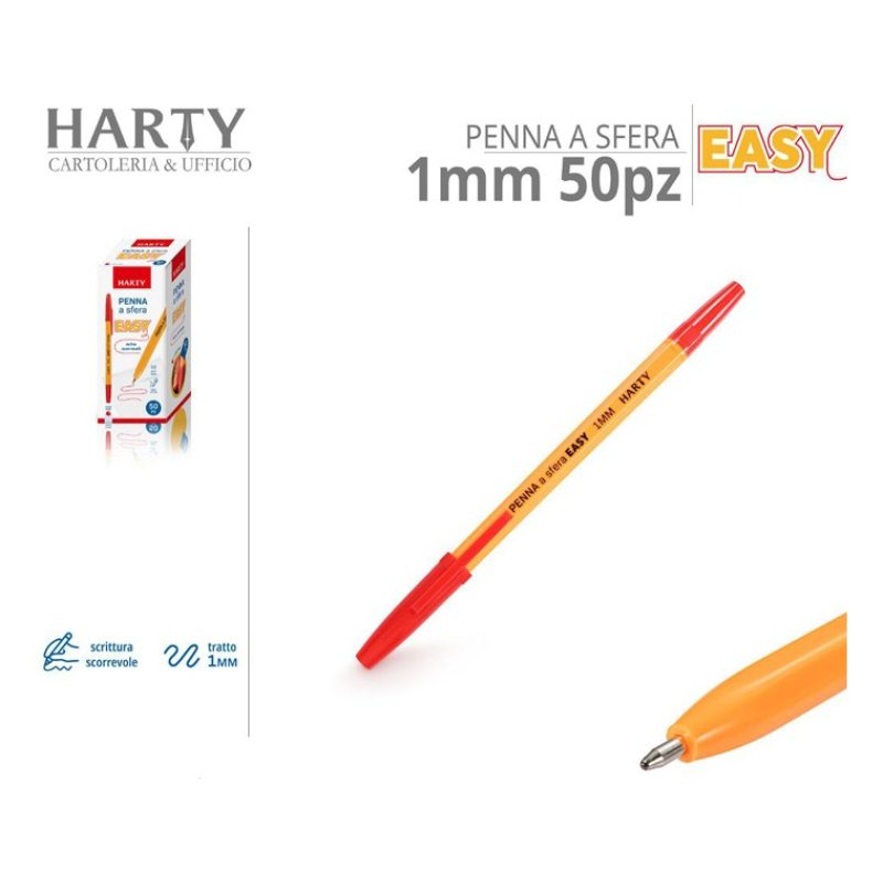 Harty Confezione 50 Penne Inchiostro a Sfera punta 1mm nero blu ros...