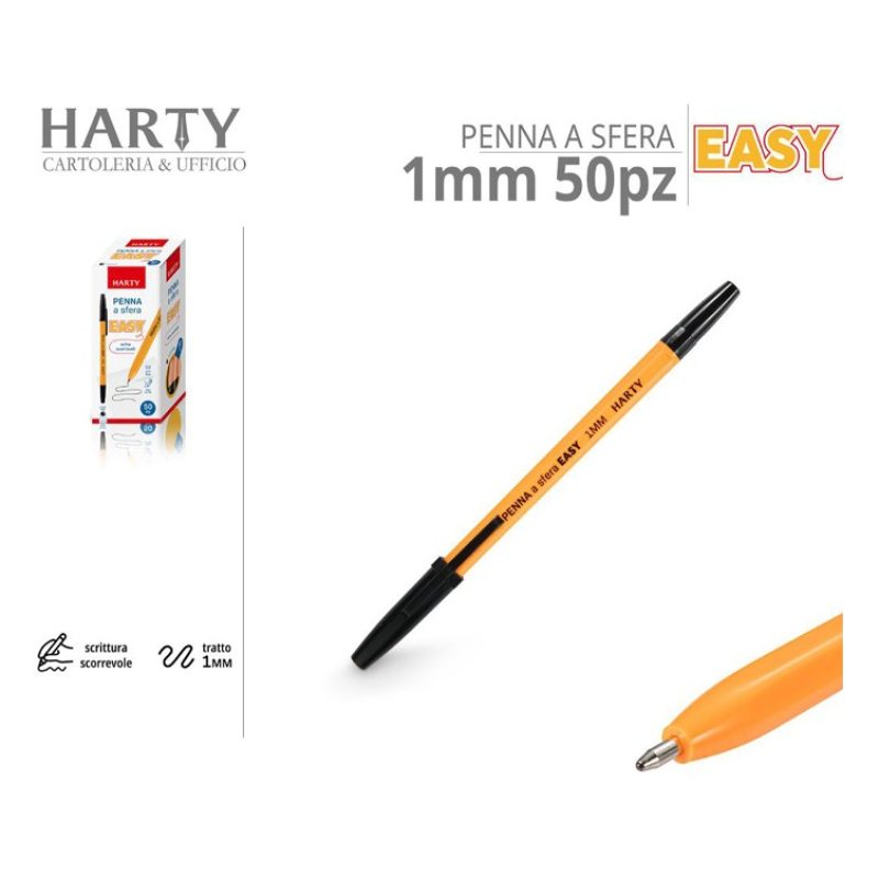 Harty Confezione 50 Penne Inchiostro a Sfera punta 1mm nero blu ros...
