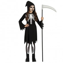 Costume Mietitore Nero Morte Vestito Bambina Abito Carnevale Halloween 3-12 anni