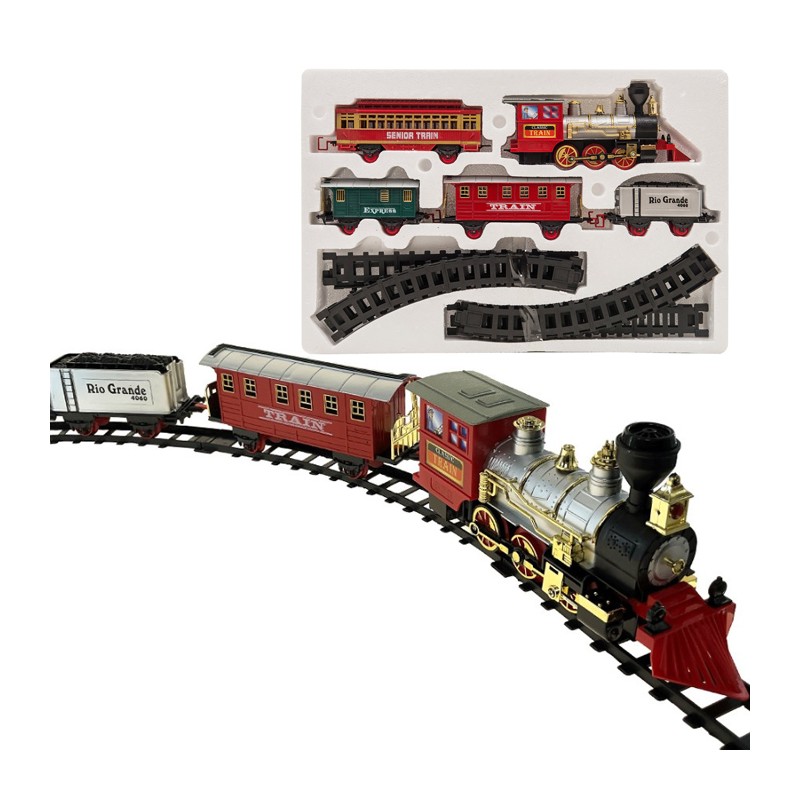 DeAO Treno Classico Natalizio Con Luci, Suoni E Fumo – Set Binari Con Locomotiva E 3 Carri Per Bambini, Decorazione Albero - 4