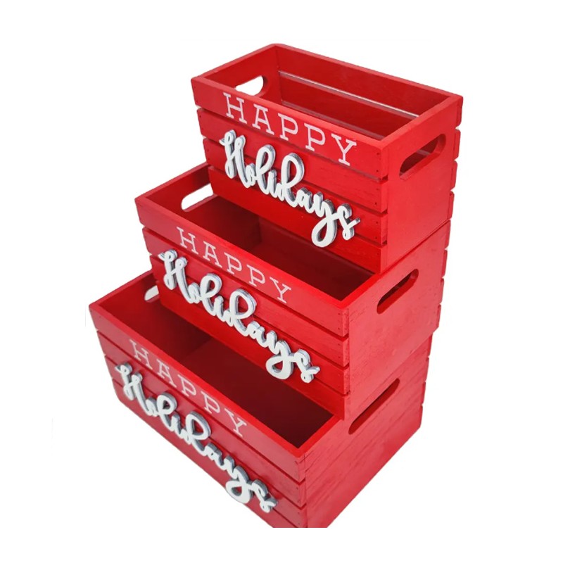 Cassetta cassettina porta oggetti in legno Natalizie rosse set 3 25-28-30 cm