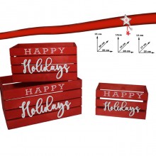 Cassetta cassettina porta oggetti in legno Natalizie rosse set 3 25-28-30 cm