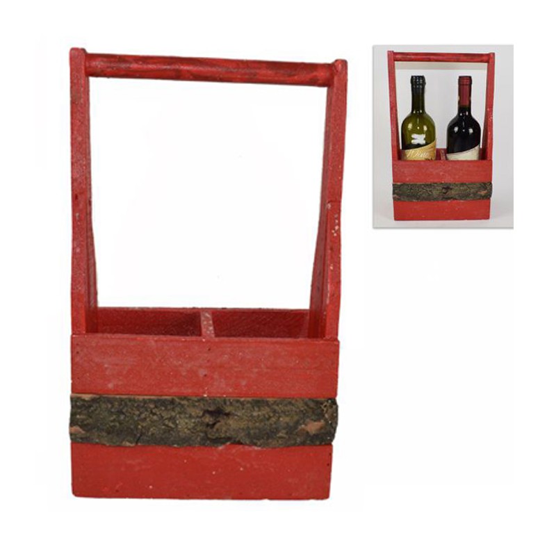 Cassetta Portabottiglie in Legno 2 Posti Scomparti Vino Scatola rossa 36x21cm