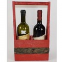 Cassetta Portabottiglie in Legno 2 Posti Scomparti Vino Scatola rossa 36x21cm