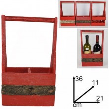 Cassetta Portabottiglie in Legno 2 Posti Scomparti Vino Scatola rossa 36x21cm
